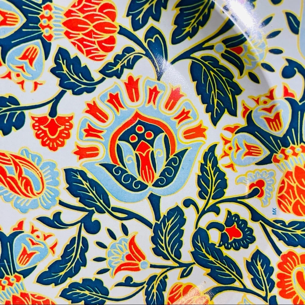Vintage MCM Nevco 2 Metal trays tin Floral made South Africa red blue #1587 - Picture 9 of 11